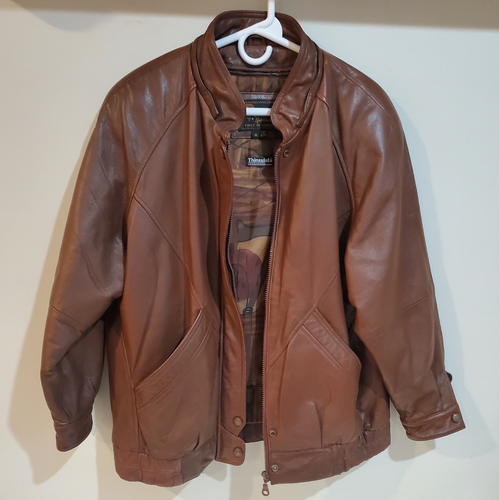 Reed Men's Genuine Leather Bomber Jacket size M